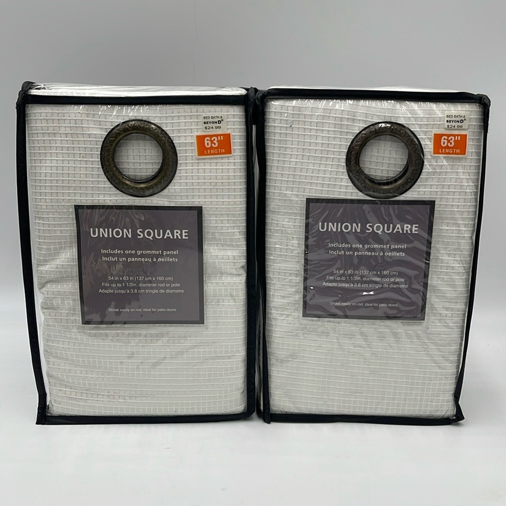 Union Square 2 Panels White Curtains 54 in x 63 in (137 cm x 160 cm)